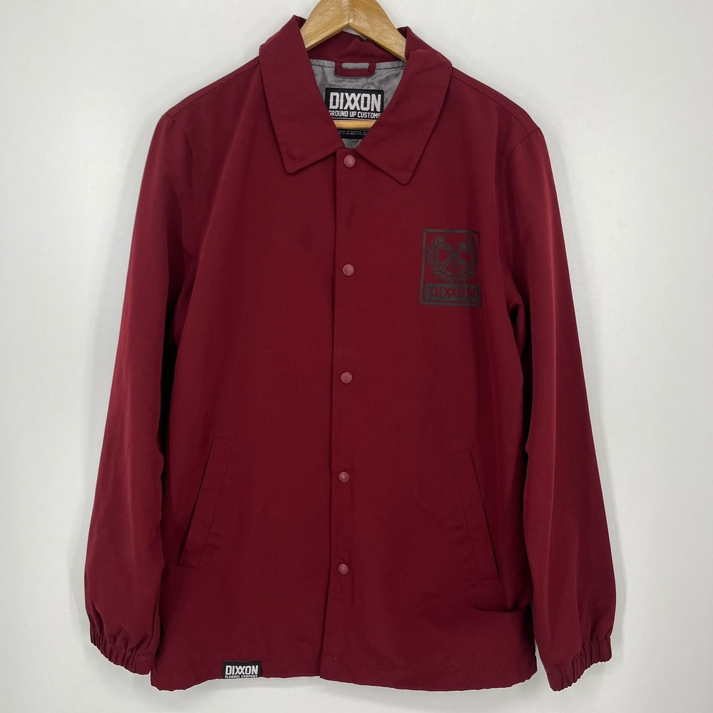 Dixxon Flannel Co Maroon Coaches Jacket Mens Small Snap Front Windbreaker Logo